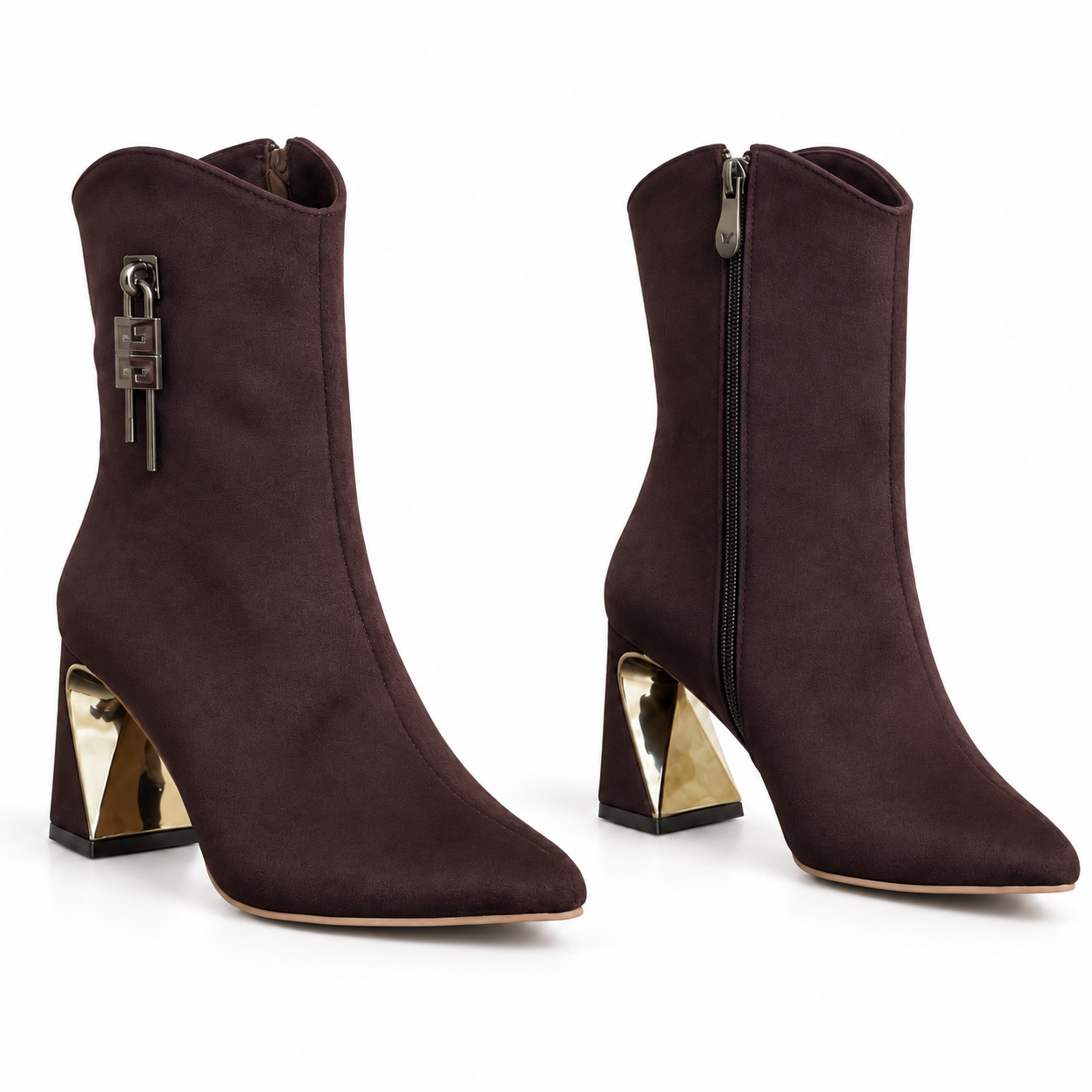 Ankle boots suede geometric heel with side accessory L-115