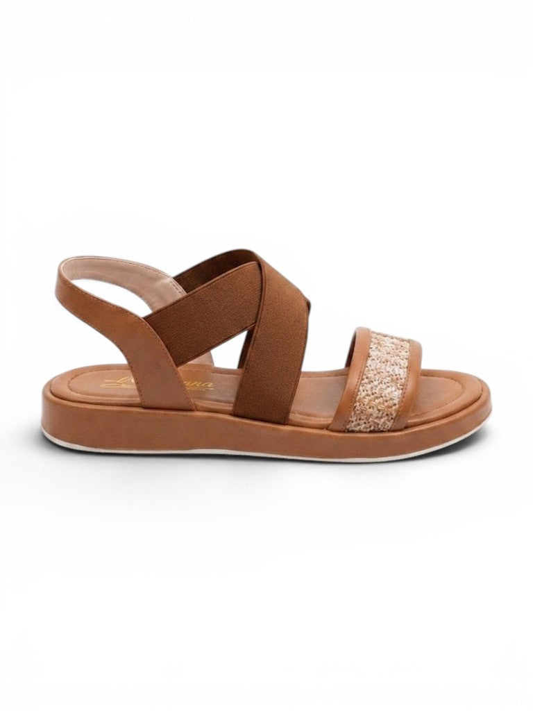 sandals Leather flat with elastic strap SF-61