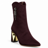 Ankle boots suede geometric heel with side accessory L-115