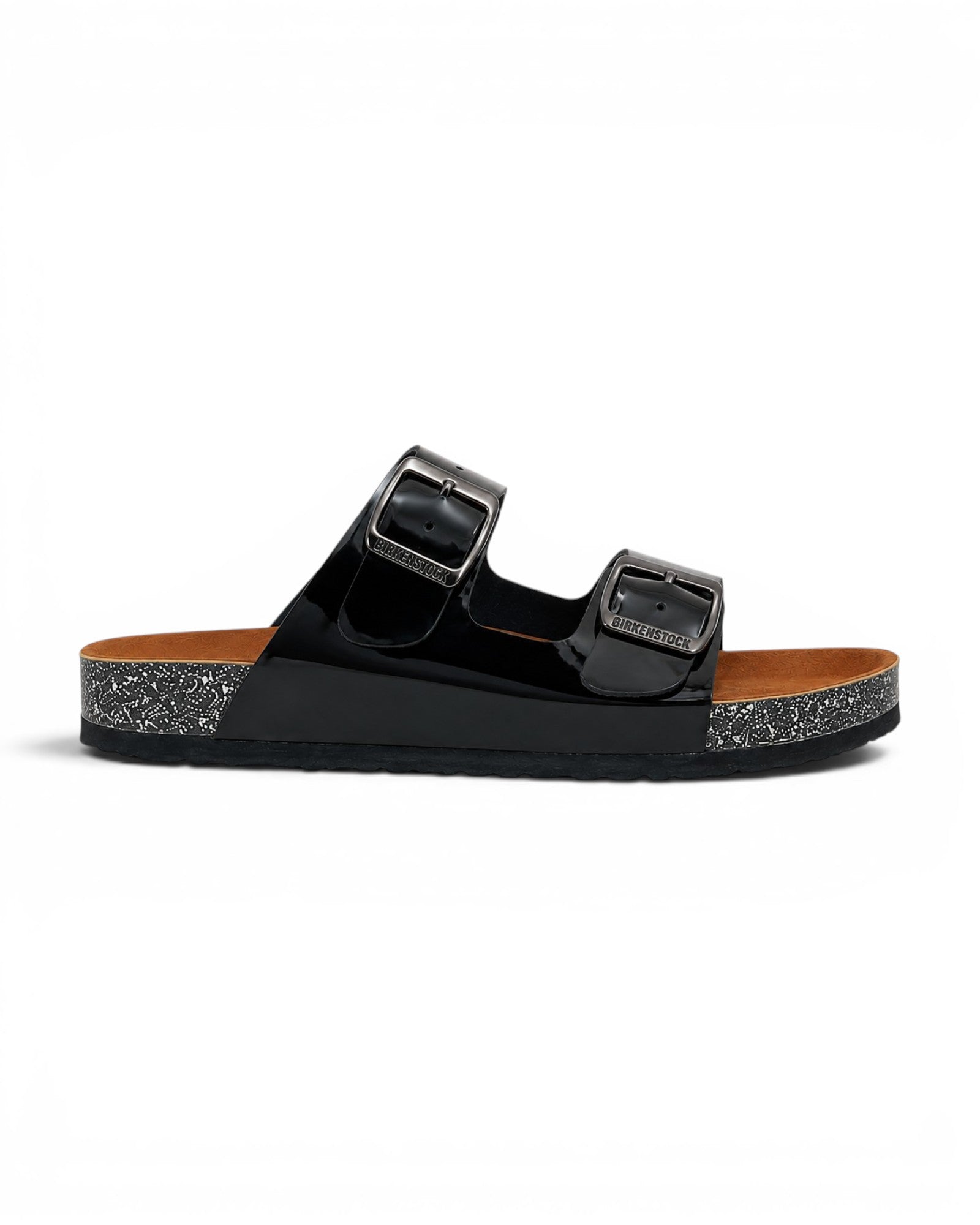 Slippers leather Glossy flat Double strap with buckles SL-232