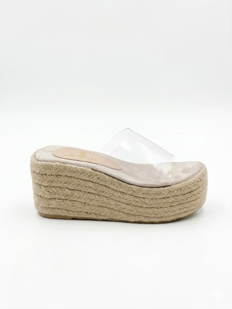 Slipper Wedge Burlap With Transparent  Elegant S-27