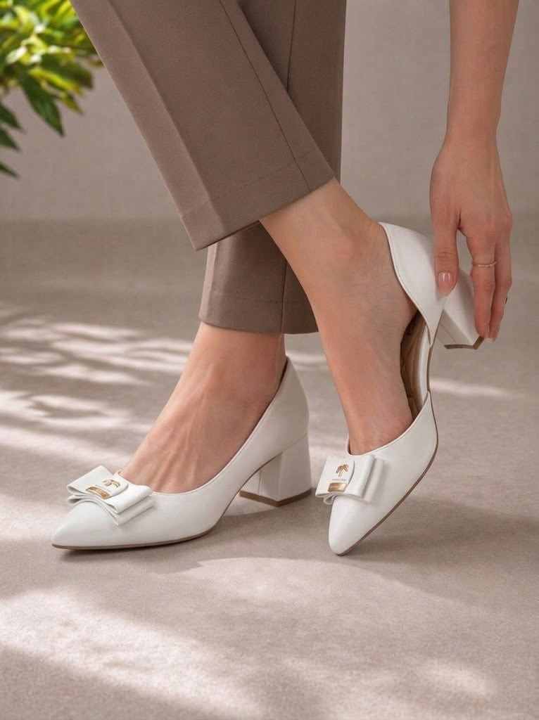 Shoes Mid Heels Leather With Bow GZ-905