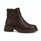 Women's Leather Ankle Boot with Thick Heel and Side Zipper G-66