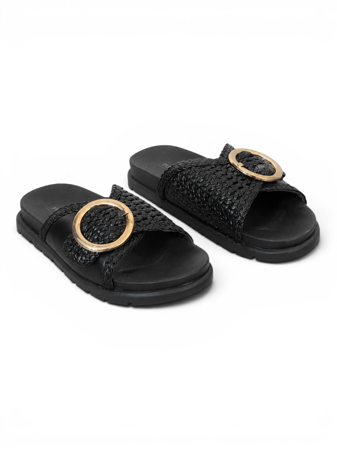 Flat leather slippers With a braided design SL-236
