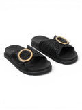 Flat leather slippers With a braided design SL-236