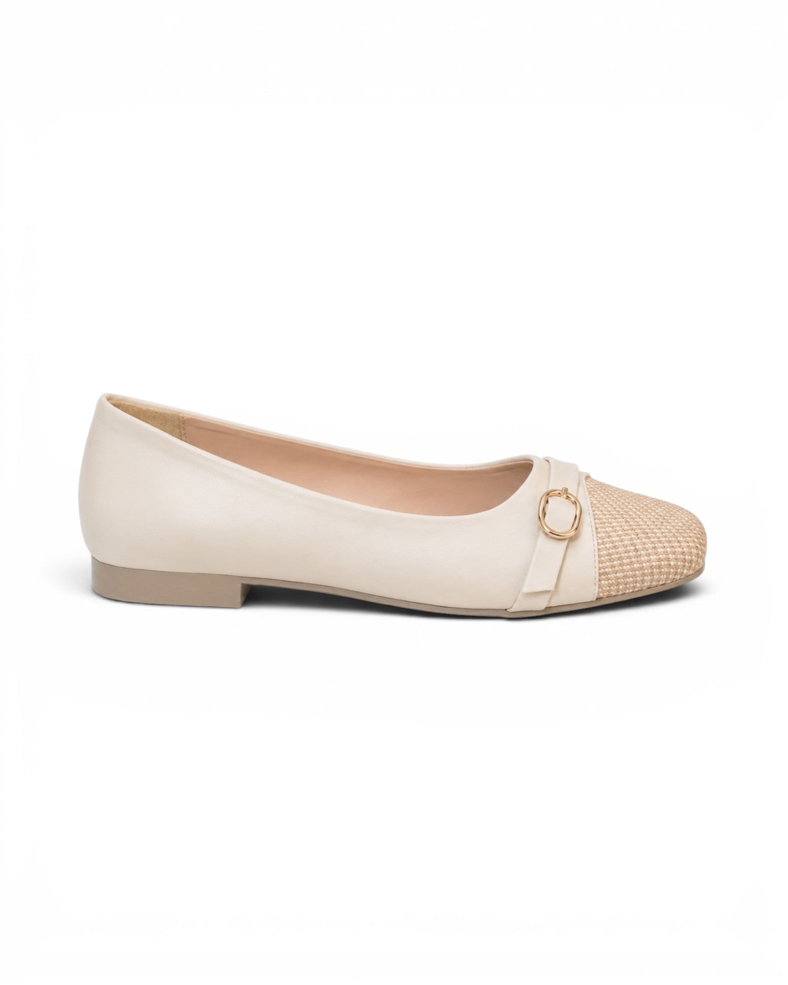 Ballerina flat Leather With an elegant straw toe BN-523