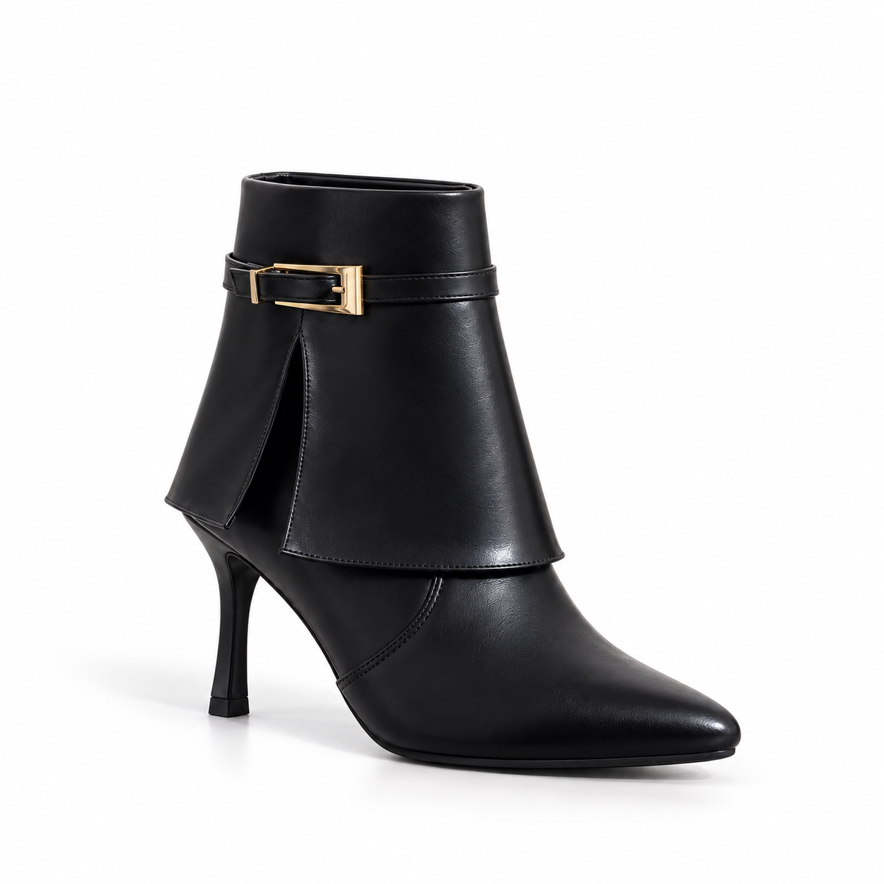 Ankle Boot Leather with a slim heel and a strap with a gold buckle L-121
