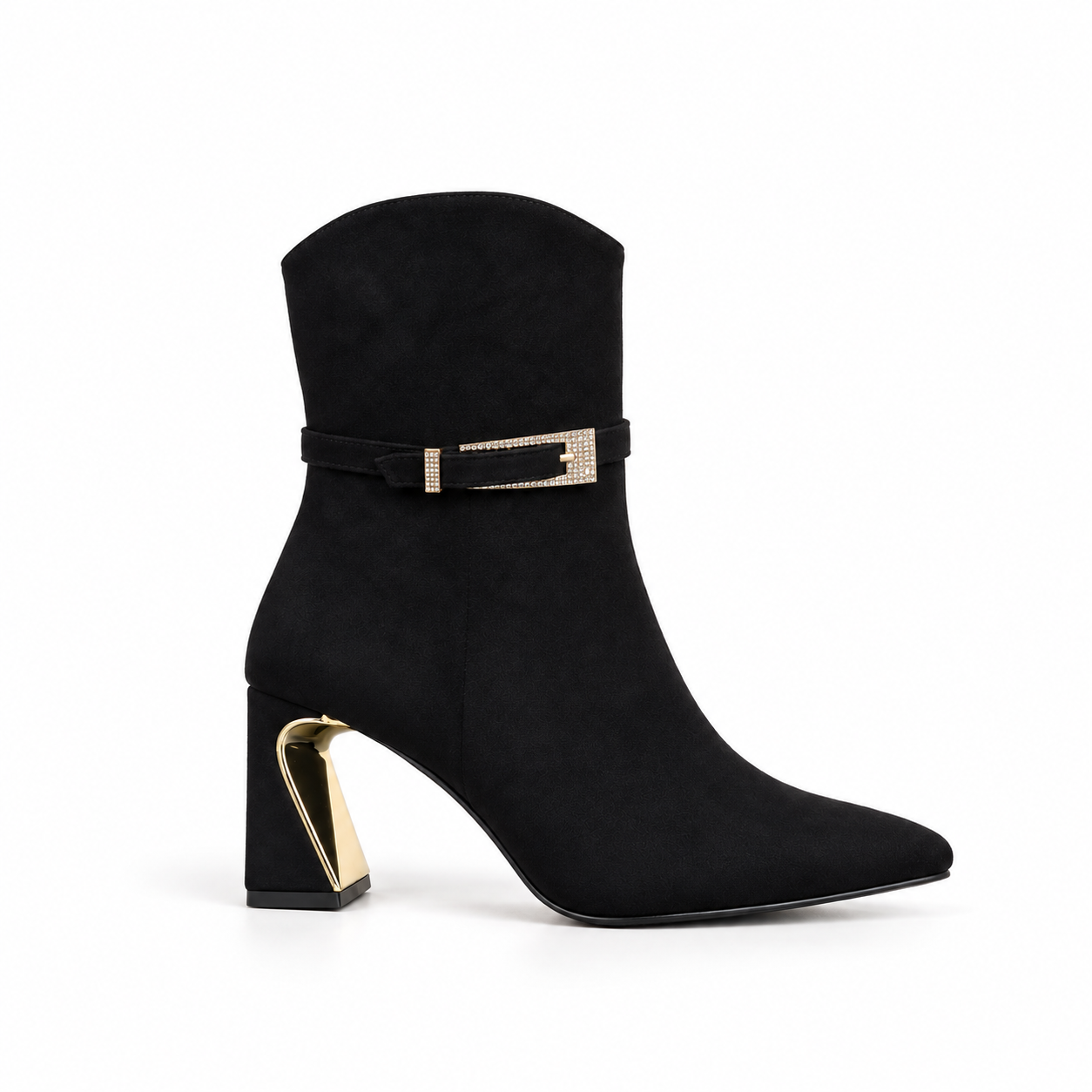 Ankle Boot Suede Mid Heel with accessory gold L-118