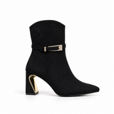 Ankle Boot Suede Mid Heel with accessory gold L-118