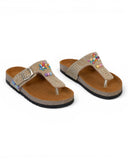 Slippers Flat Leather With a toe cap studded with colorful stones SL-244