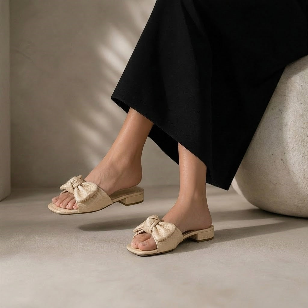 Slipper Flat Leather With Bow SL-229