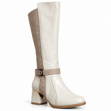 Long Boot Mid Heels And embossed leather details and a belted strap with a buckle LB-55