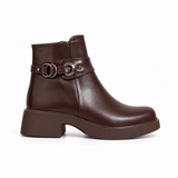 Women's Leather Ankle Boot with Thick Heel and Side Zipper with Episodes G-68