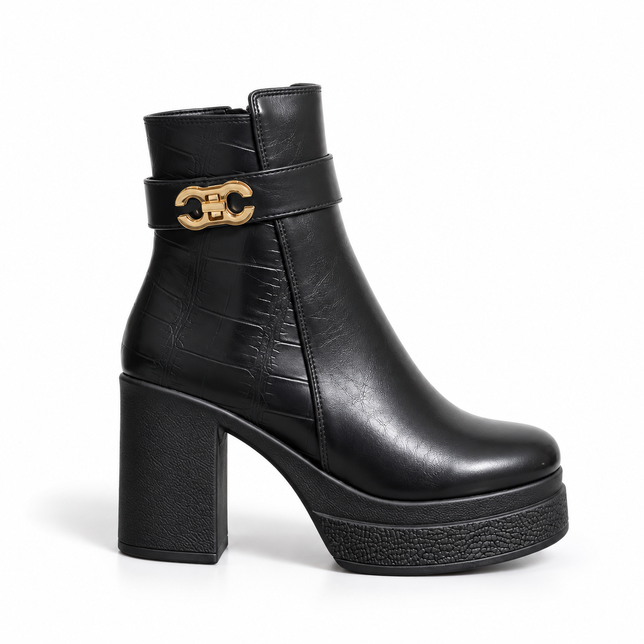 Ankle Boot Leather High heel With Crocodile skin pattern details E-114