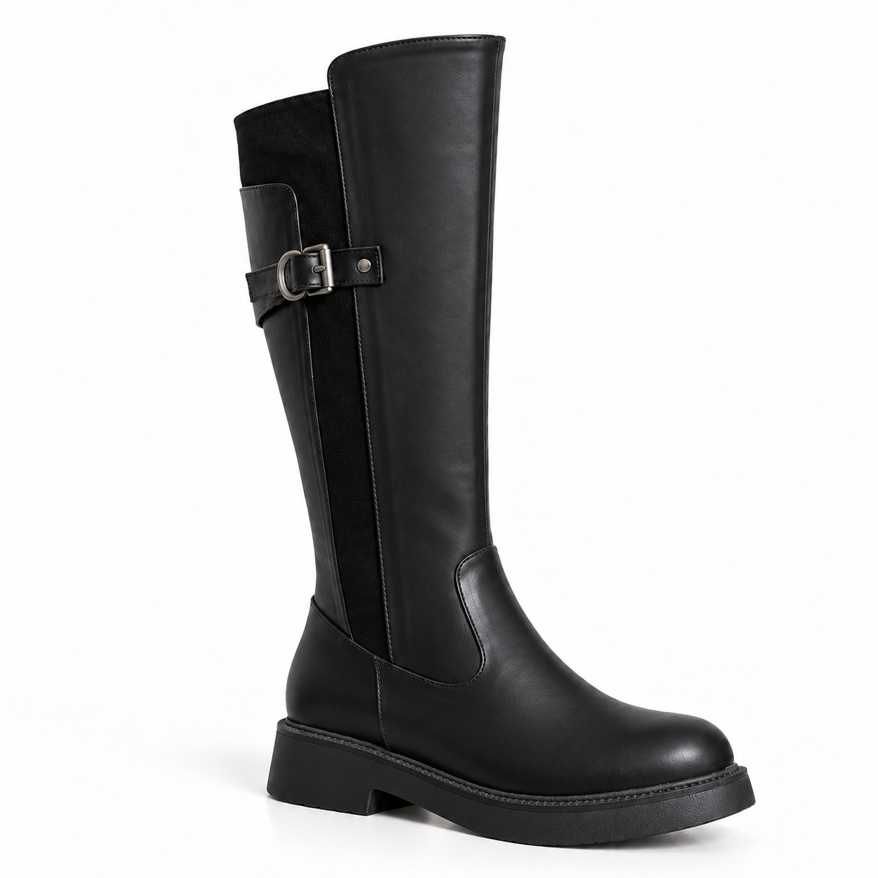 Long Boot Leather And Suede With a low heel and a zipper LB-56