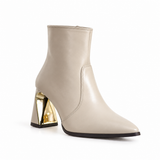 Ankle Boot Women’s Leather With Distinctive Heel and Gold Accessory L-122