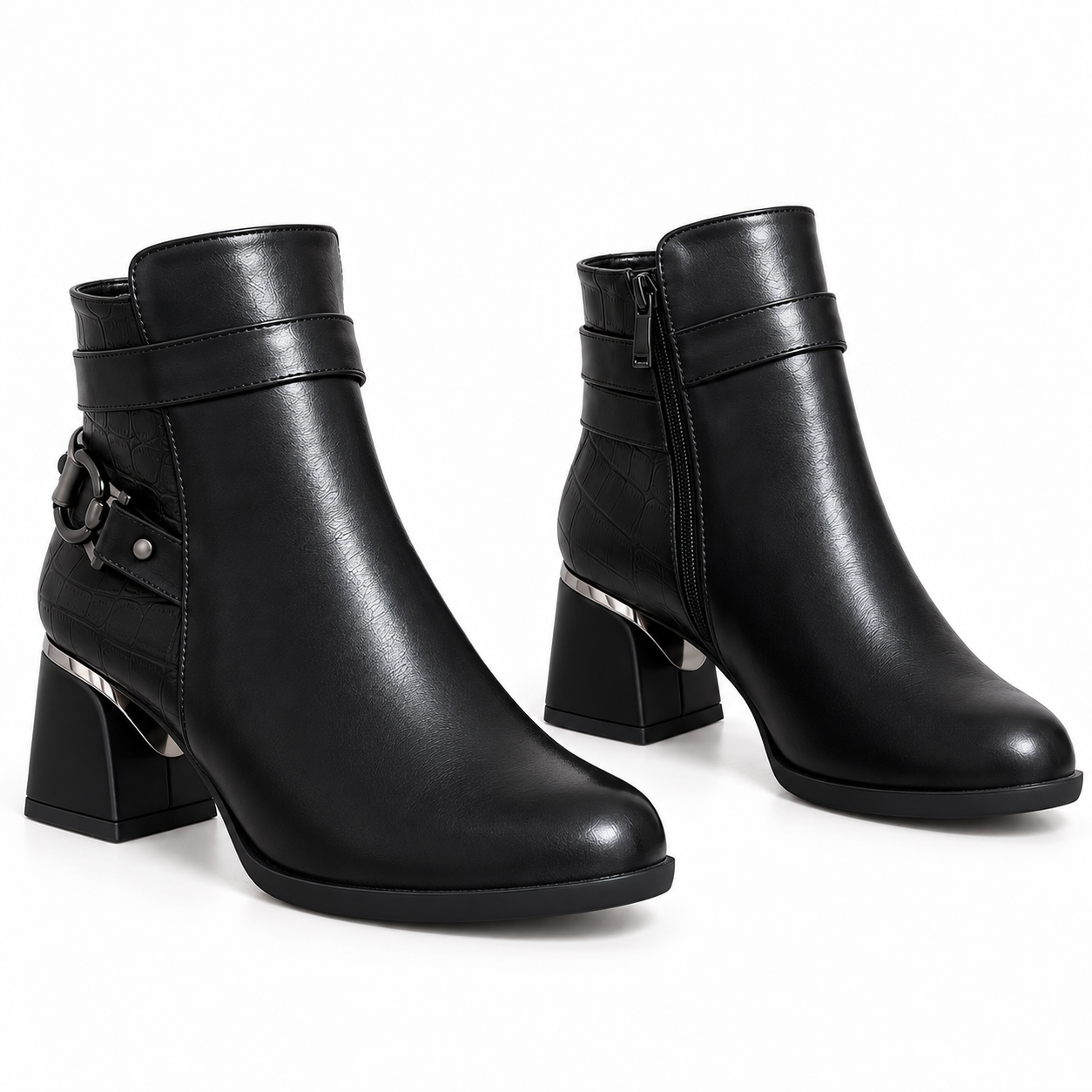 Ankle Boot Women's Leather Mid Heel With side belt R-31