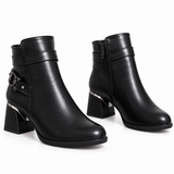 Ankle Boot Women's Leather Mid Heel With side belt R-31