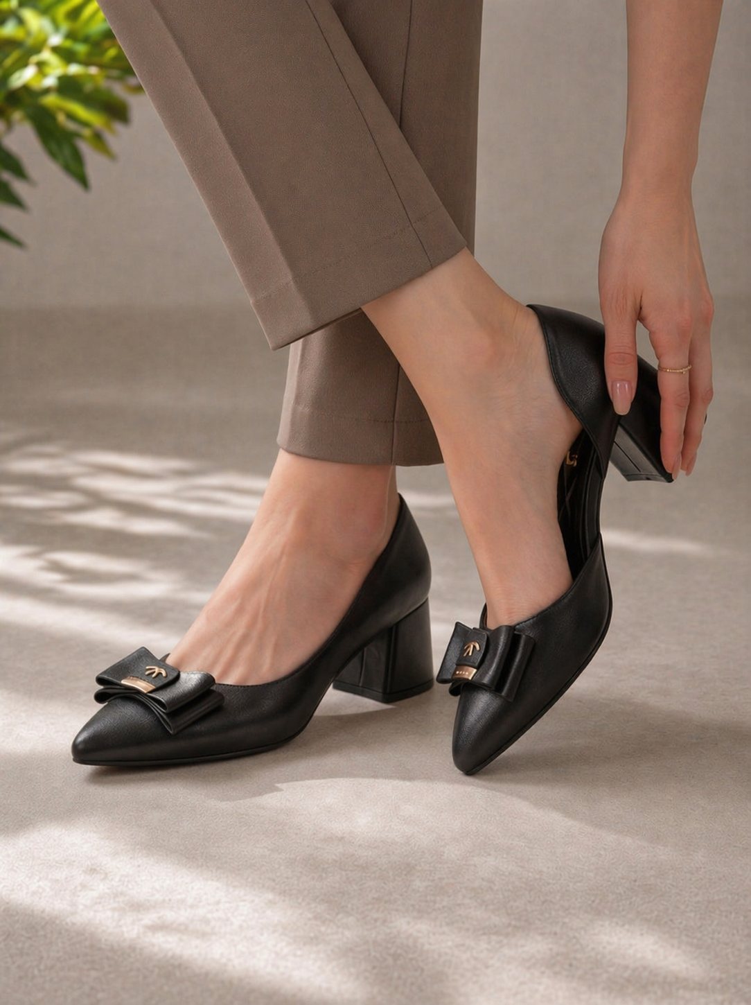 Shoes Mid Heels Leather With Bow GZ-905