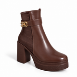 Ankle Boot Leather High heel With Crocodile skin pattern details E-114