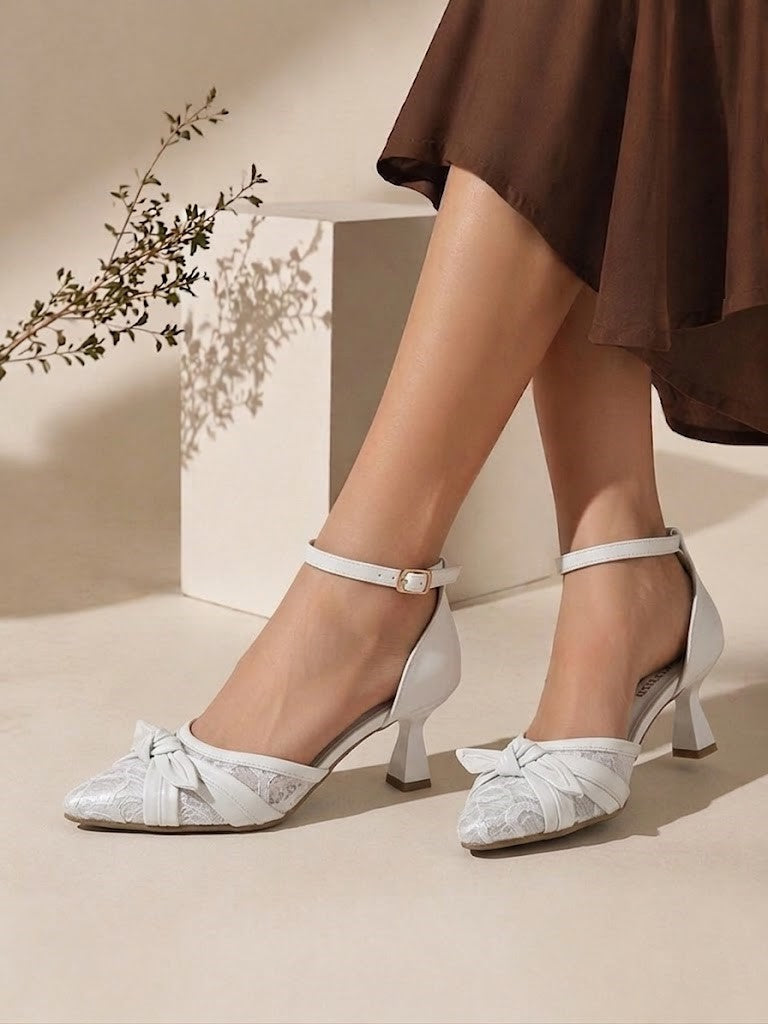 Shoes Mid Heels Dentelle With Bow F-612