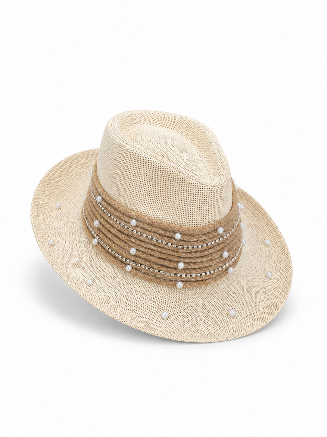 Cowboy hat burlap Studded with pearls Q-1