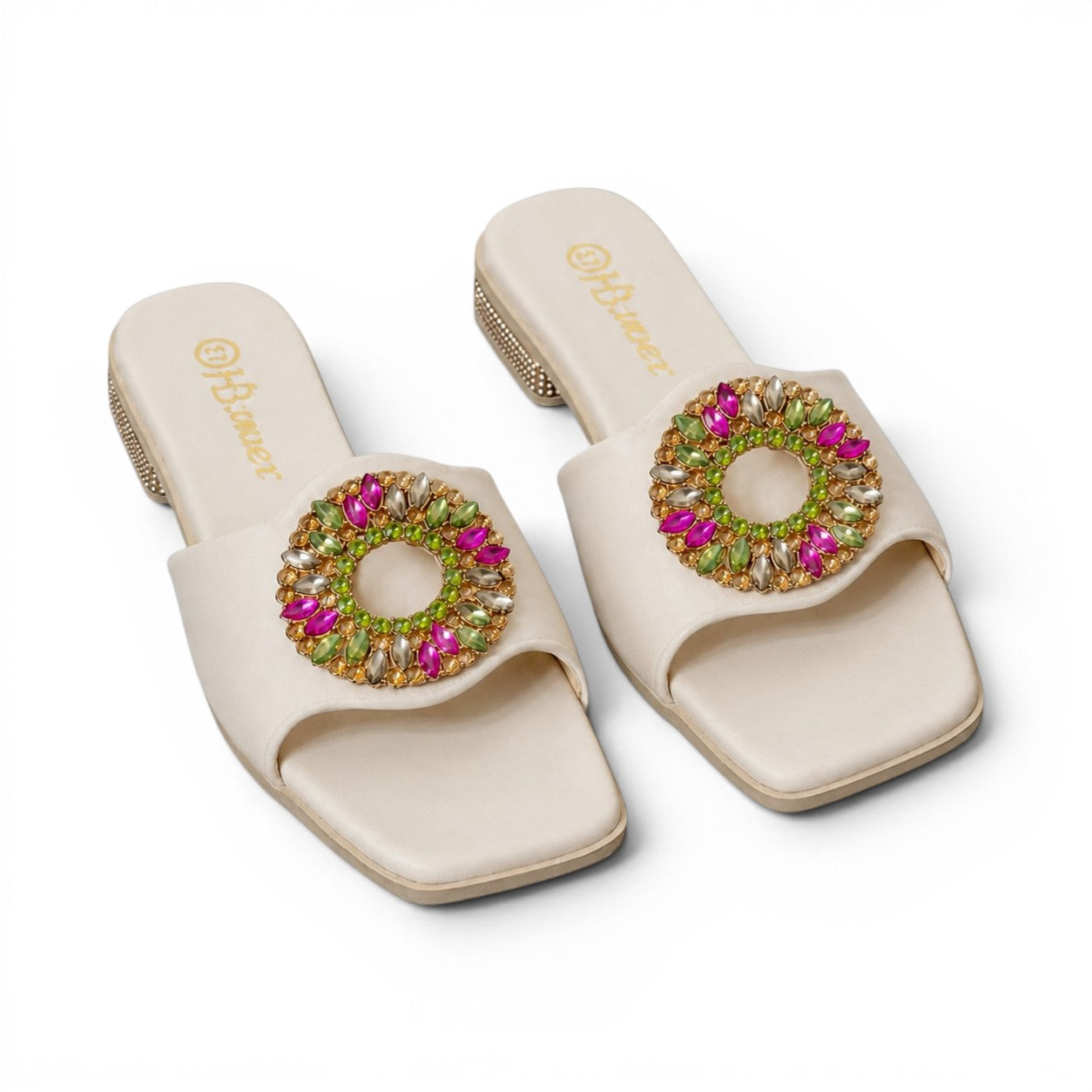 slippers satin flat With a round, studded accessory SL-233
