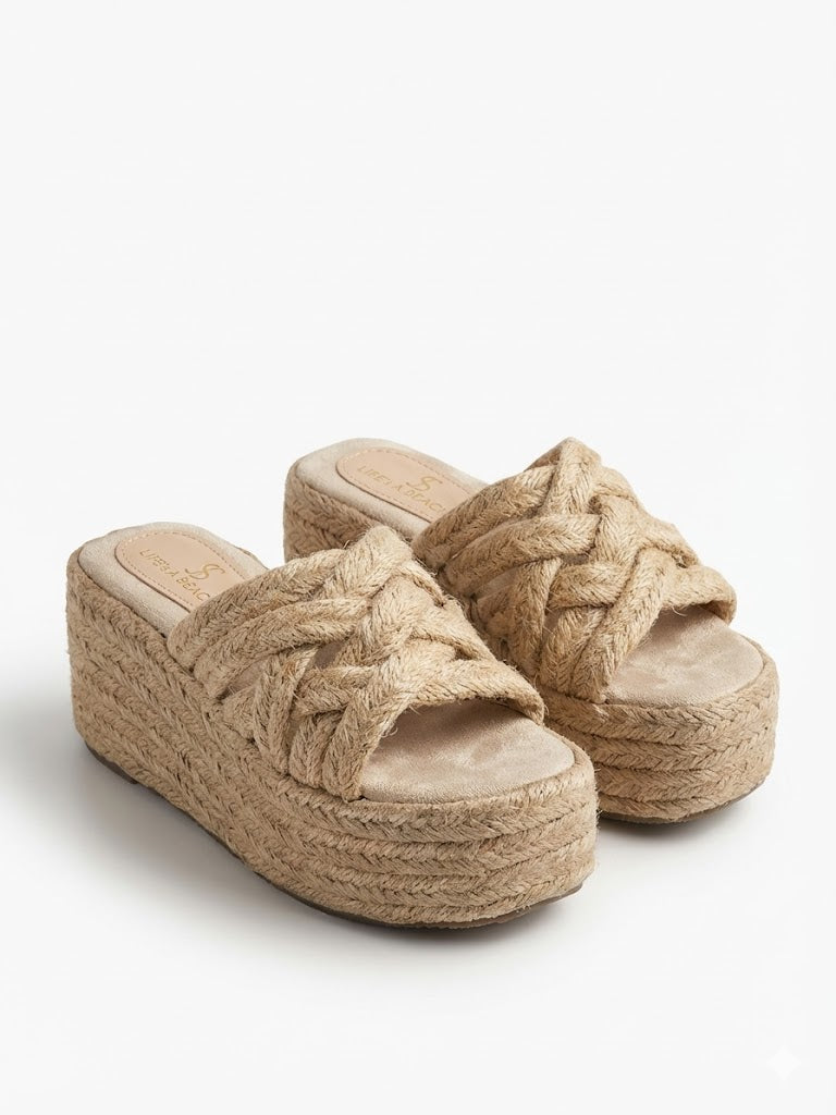 Slipper Wedge Burlap Elegant S-26