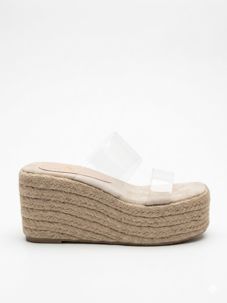 Slipper Wedge Burlap With Transparent S-25