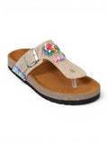 Slippers Flat Leather With a toe cap studded with colorful stones SL-244