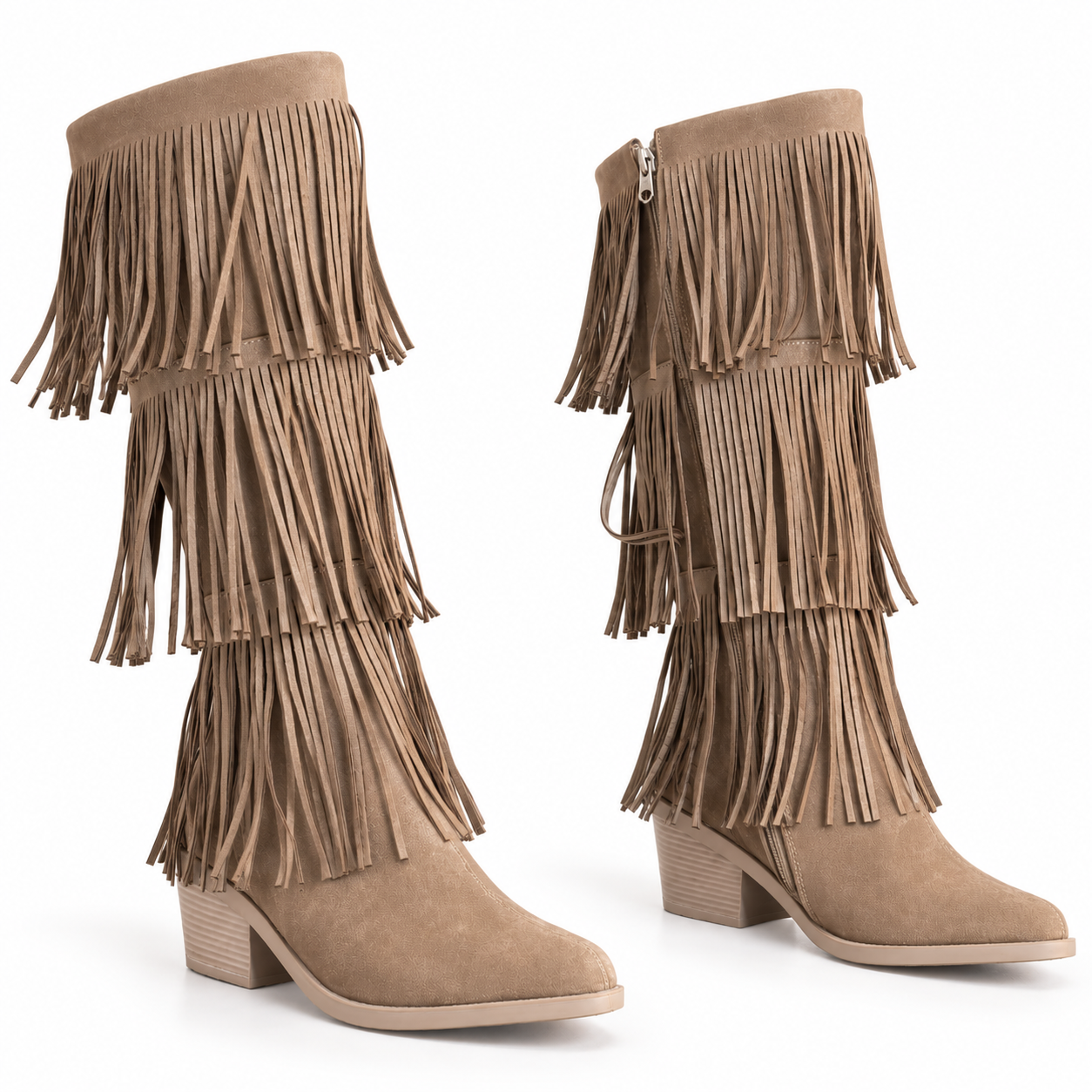 Long Boot Suede Mid heel With three layers of fringe LB-58