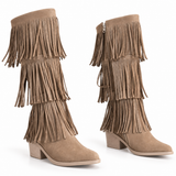 Long Boot Suede Mid heel With three layers of fringe LB-58