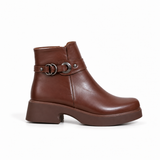 Women's Leather Ankle Boot with Thick Heel and Side Zipper with Episodes G-68