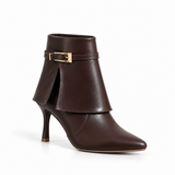 Ankle Boot Leather with a slim heel and a strap with a gold buckle L-121