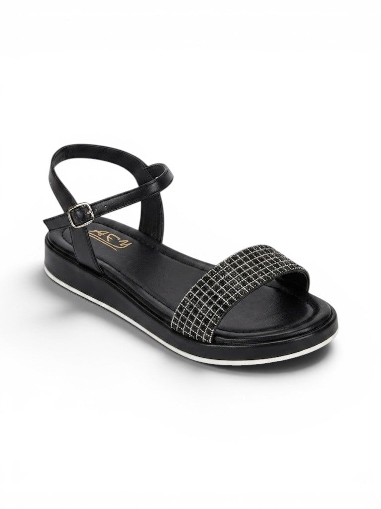 sandals Flat leather with diamond strap SF-60