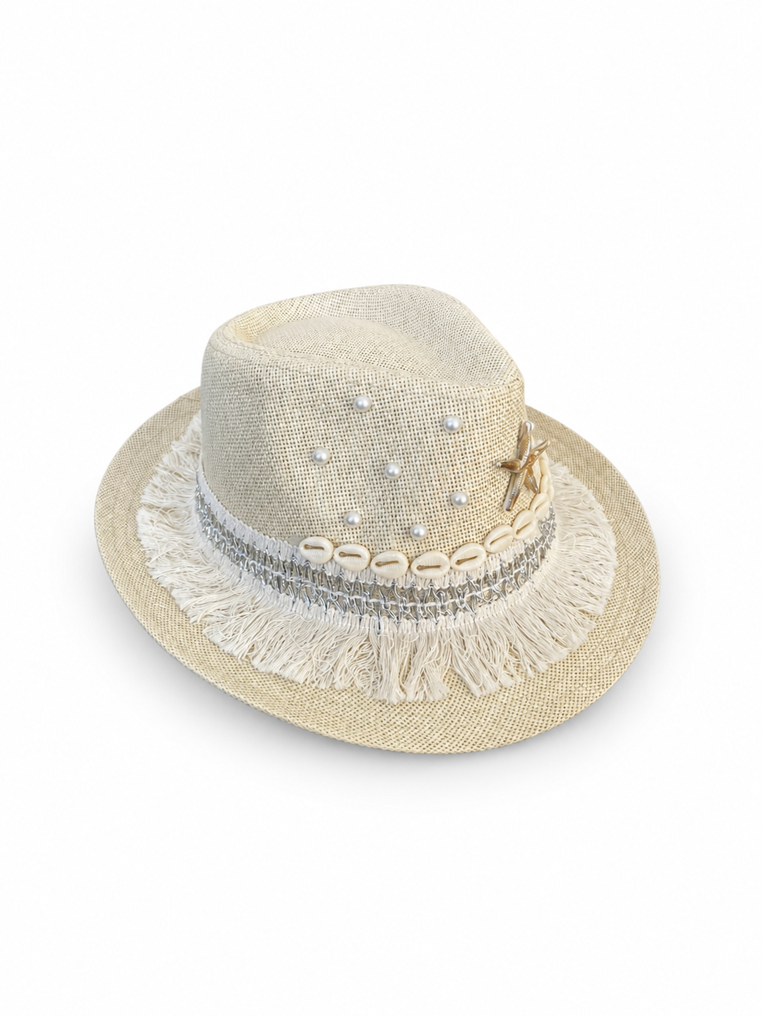 Cowboy hat burlap Decorated with starfish and seashells Q-4