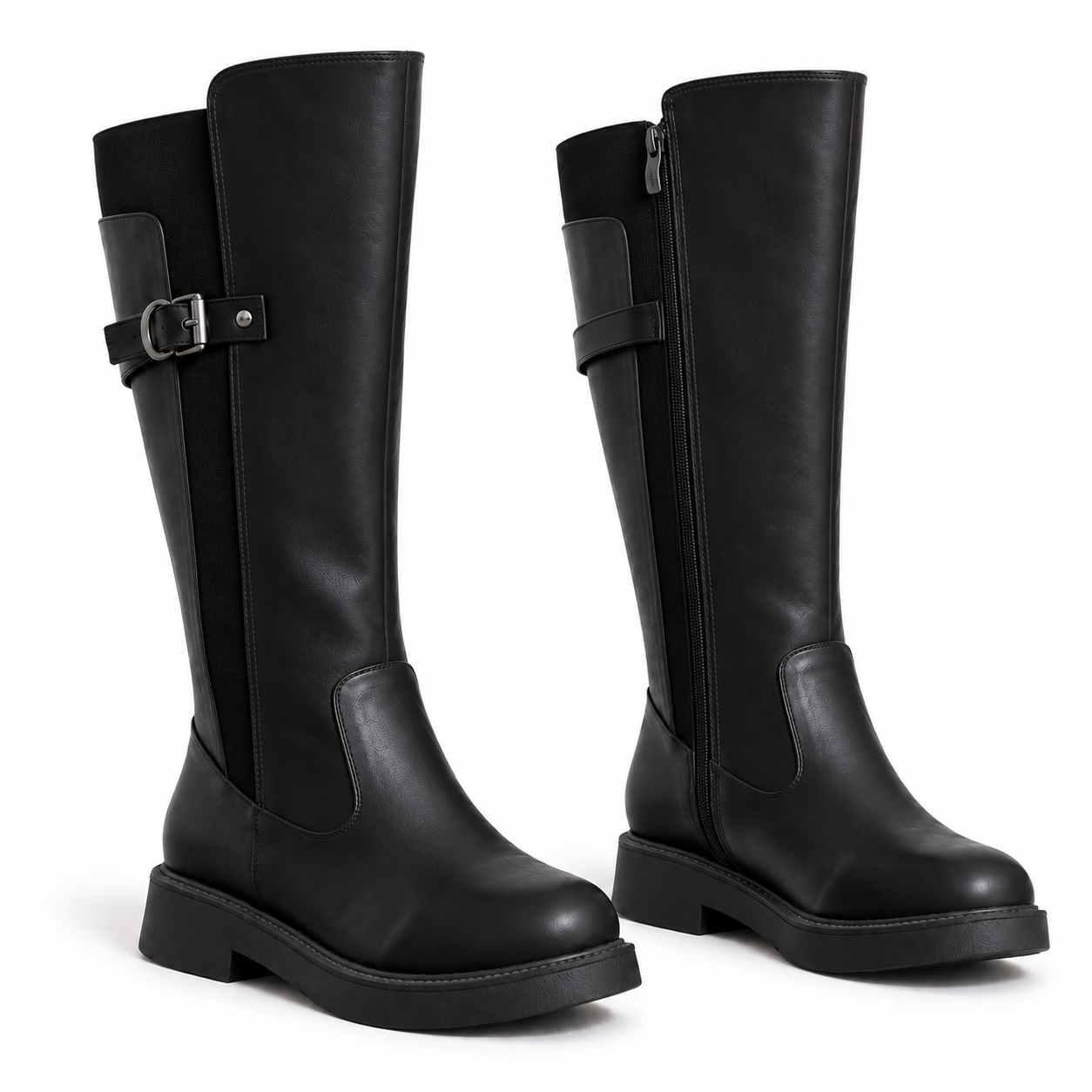 Long Boot Leather And Suede With a low heel and a zipper LB-56