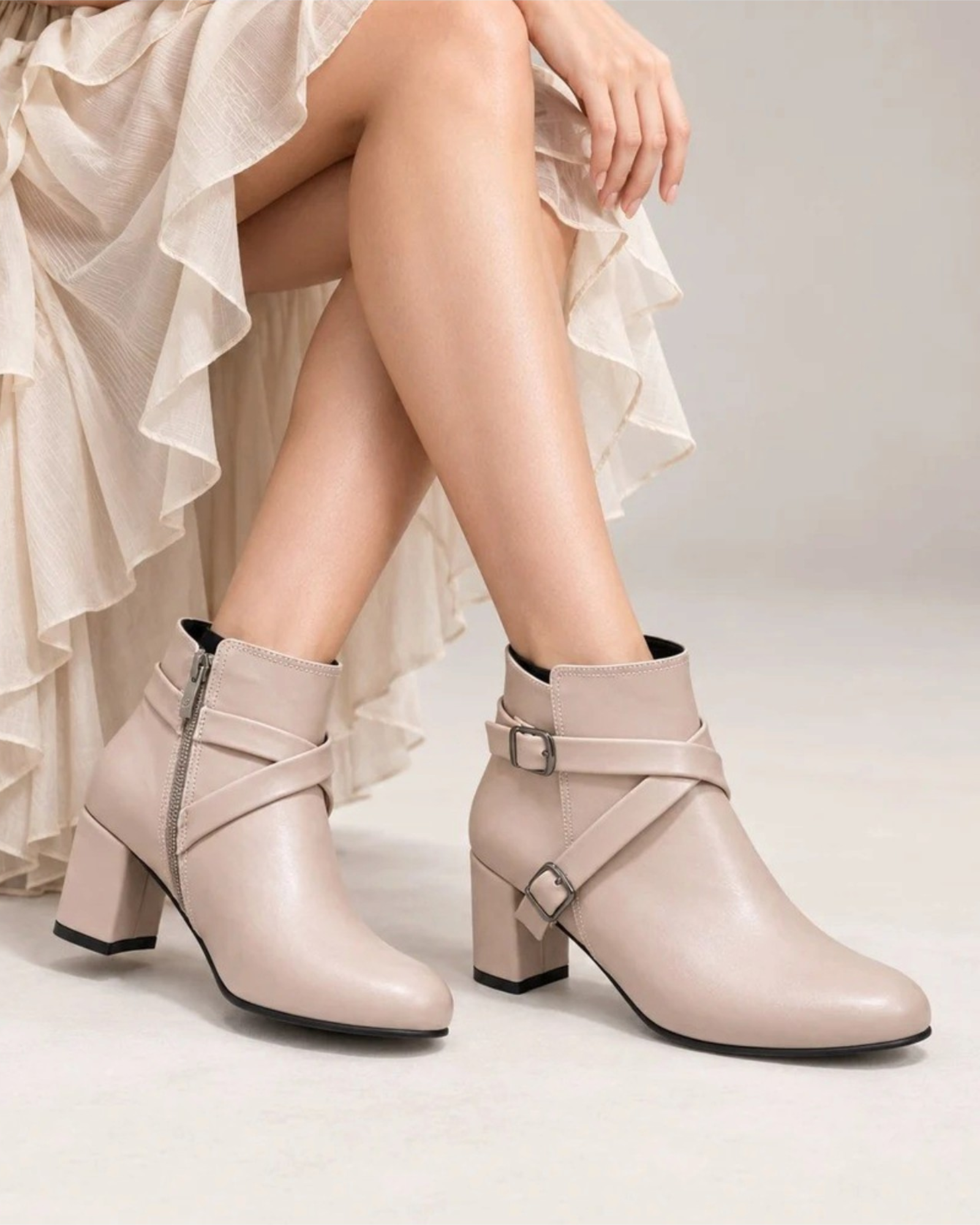 Ankle Boot Heels Leather With Accessories R-21