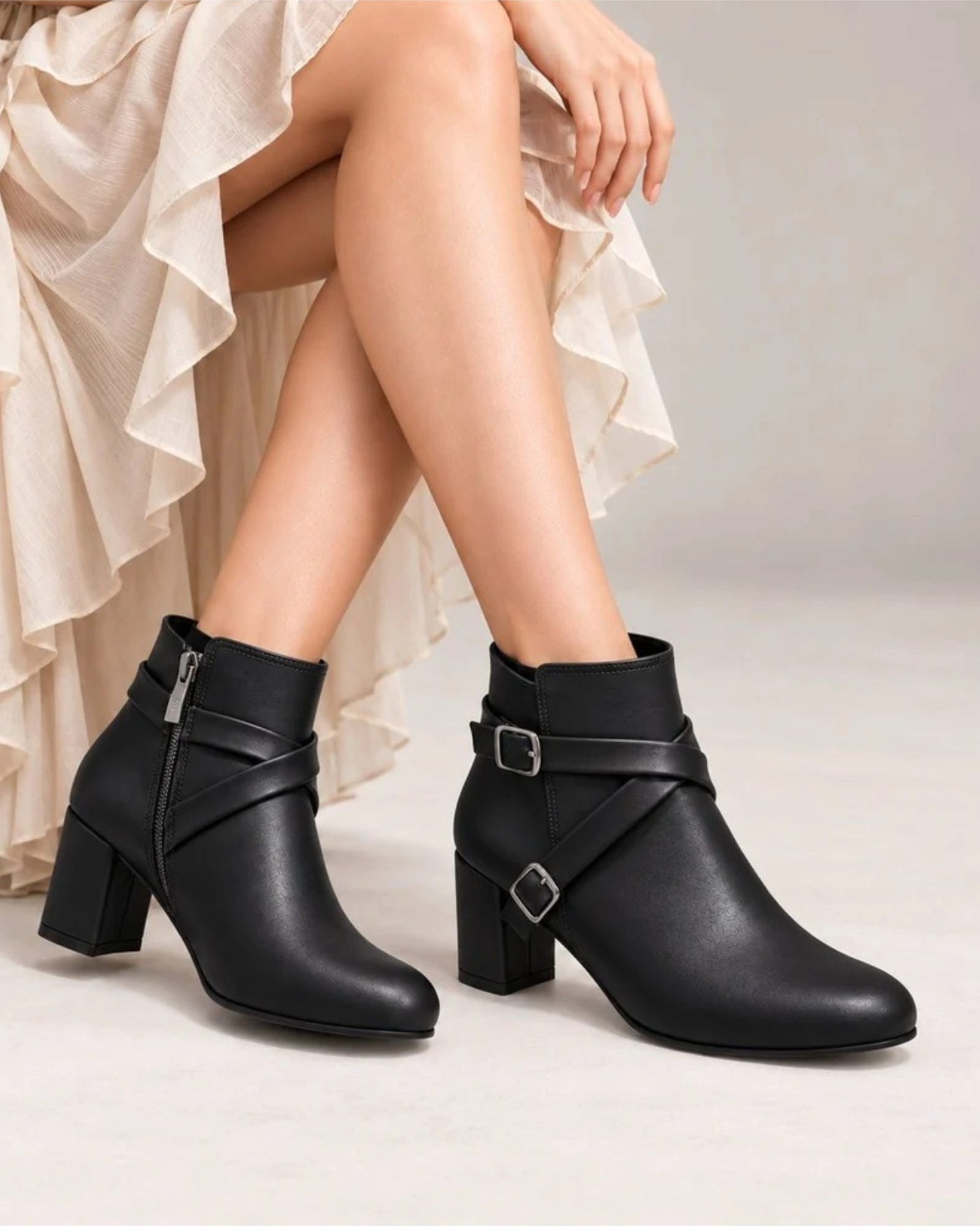 Ankle Boot Heels Leather With Accessories R-21