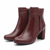 Ankle Boot Heels Leather With Zipper R-25