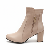 Ankle Boot Heels Leather With Zipper R-25
