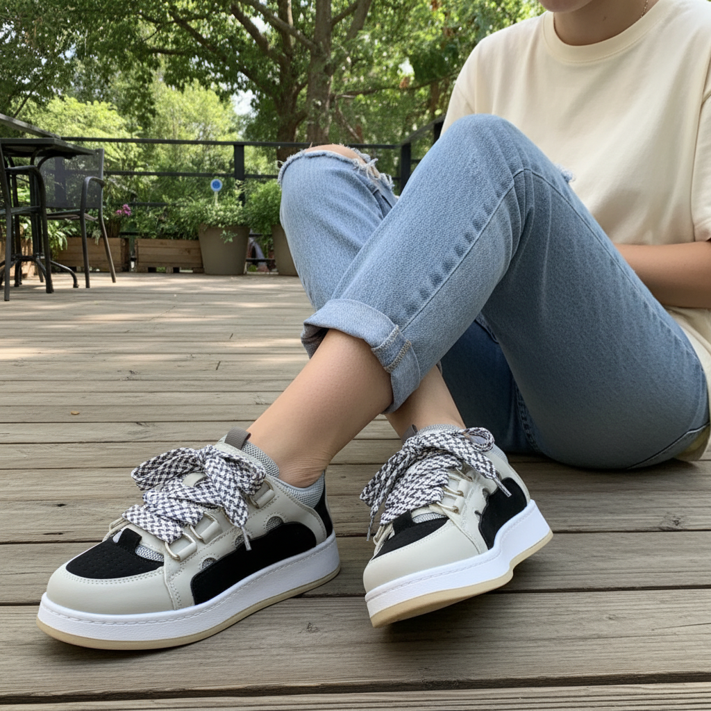 sneakers flat Leather with a unique design KO-107