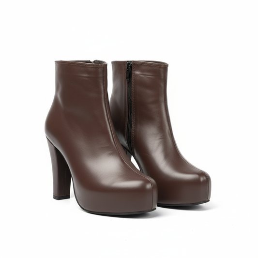 Boot High Heels Leather With a Zipper R-24