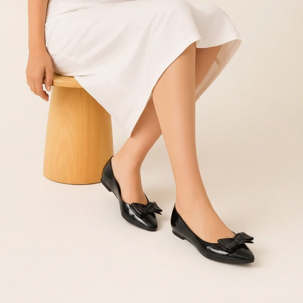 Ballerina Flat Leather Glossy With Bow BN-513