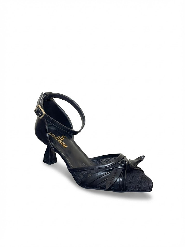 Shoes Mid Heels Dentelle With Bow F-612