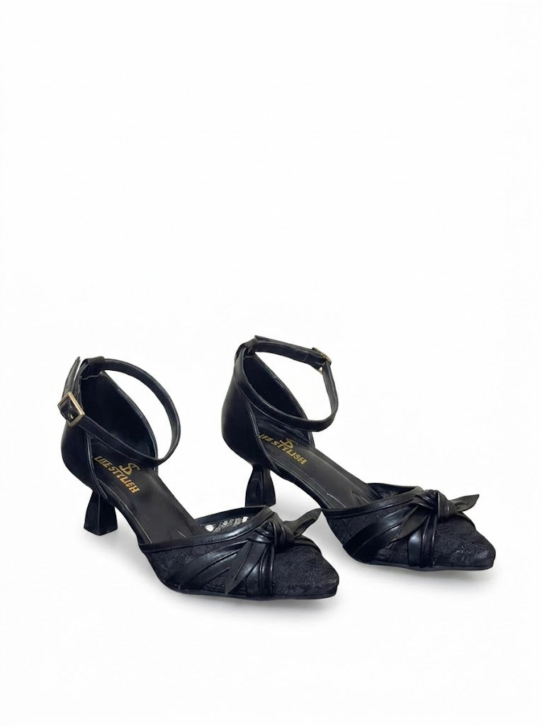 Shoes Mid Heels Dentelle With Bow F-612