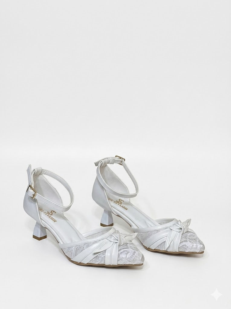 Shoes Mid Heels Dentelle With Bow F-612