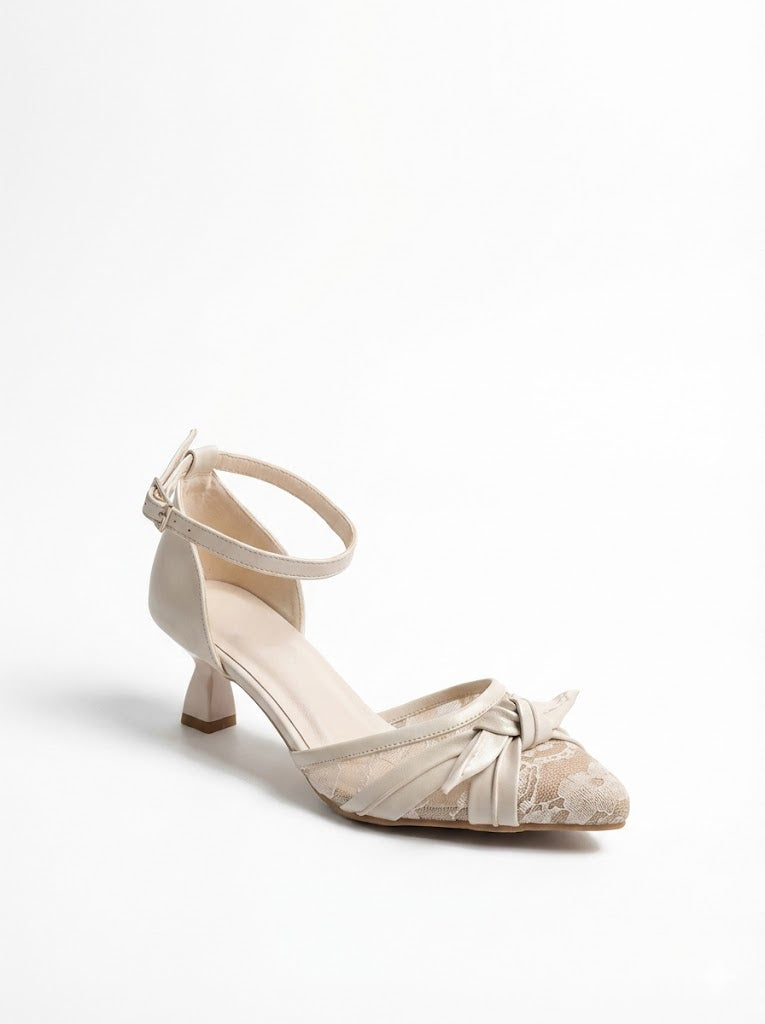 Shoes Mid Heels Dentelle With Bow F-612