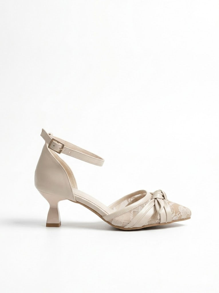 Shoes Mid Heels Dentelle With Bow F-612