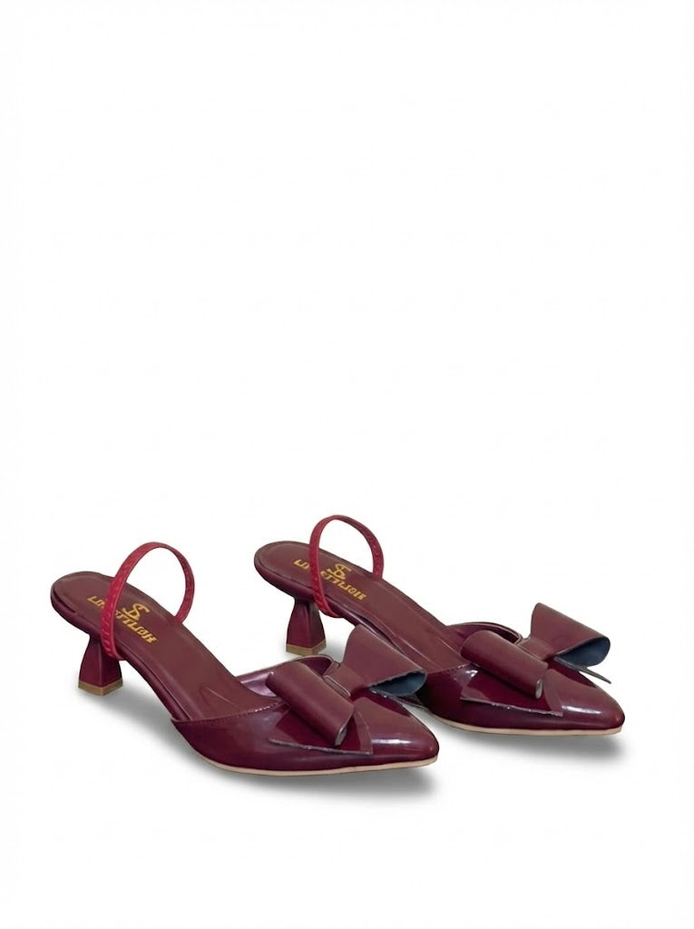 Shoes Heels Leather With Elastic And Bow F-610